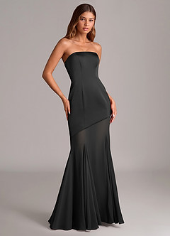 Azazie Uma Brautjungfernkleider Wandelbar Meerjungfrau-Linie Schulterfrei Chiffon Kleid Schwarz image3