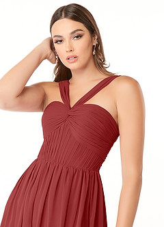Azazie Dionne Bridesmaid Dresses Rust A-Line Corset Chiffon Dress image6