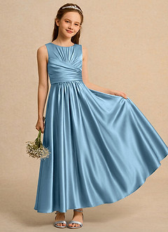 Azazie Ducky Girls Formal Flower Girl Klänningar Klä A-Line i Stretch Satin Plisserad image1