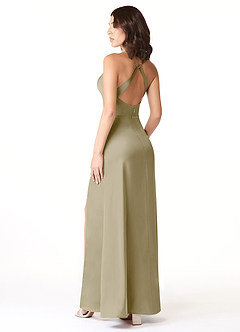 Azazie Geanna Bridesmaid Dresses Moss Green Sheath V-Neck Pleated Stretch Satin Dress image4