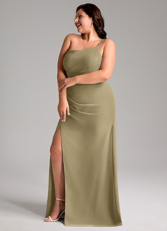 Azazie Eren Bridesmaid Dresses Moss Green Sheath One Shoulder Chiffon Dress image11