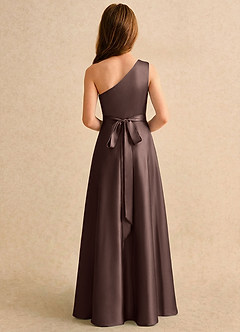 Azazie Puddles Girls Formal Robe Demoiselle D'honneur Fillette Robe Trapèze en Satin extensible Une épaule Ganache image2