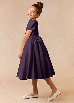 Azazie Anirra Flower Girl Dresses Plum Ball-Gown Pleated Matte Satin Dress image3