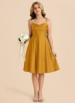 Azazie Bear Butterscotch A-Line Sweetheart Neckline Stretch Satin Dress image6