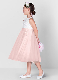 Azazie Udara vestidos de niña de las flores Vestido de Rosa Rubor de Tul de Princesa con Encaje image3