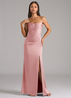 Azazie Marla Bridesmaid Dresses Powder Pink Sheath Strapless Stretch Satin Convertible Dress image3