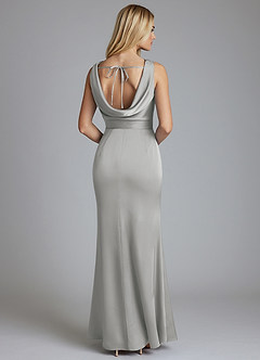 Azazie Tallie Bridesmaid Dresses Silver Mermaid Pleated Stretch Satin Dress image6