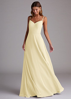 Azazie Marley 신부 들러리 드레스 A라인 오프 더 숄더 쉬폰 바닥 길이 드레스 image5