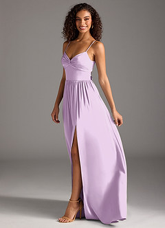 Azazie Zeya Bridesmaid Dresses Frosted Lilac A-Line Pleated Stretch Satin Dress image7
