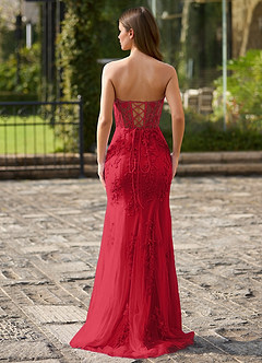 Lacefloral Vermelho Vestido de baile de cetim tipo seda image2