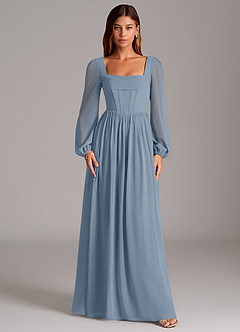 Azazie Maree Bridesmaid Dresses Dusty Blue A-Line Corset Chiffon Dress image5