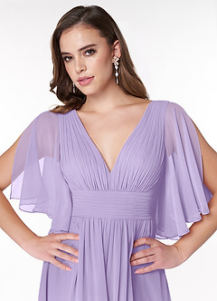 Azazie Temeka Bridesmaid Dresses Lilac A-Line Ruched Chiffon Dress image6