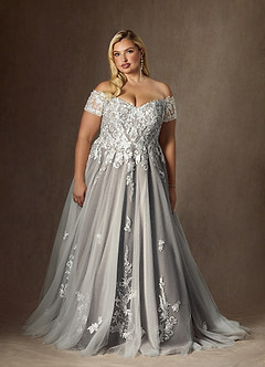 Azazie Rowe Hochzeitskleider Ballkleid Schulterfrei Tüll Kleid Diamantweiß Mokka image12