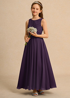 Azazie Ducky Junior Formal Blumenmädchenkleider A-Linie Plissee Chiffon Kleid Pflaume image6