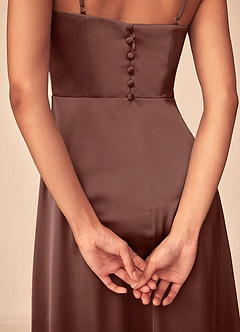 Azazie Dottie Brudtärnklänningar Klänning av A-Line i Stretch Satin Espresso image7