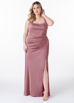 Azazie Mero Bridesmaid Dresses Vintage Mauve Sheath Pleated Stretch Satin Dress image6