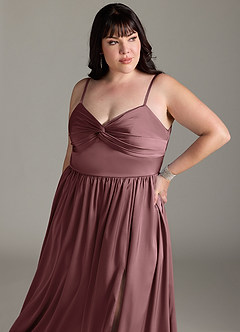Azazie Zeya Bridesmaid Dresses Vintage Mauve A-Line Pleated Stretch Satin Dress image14