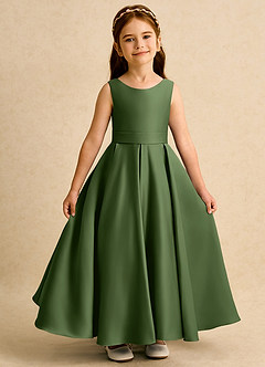 Azazie Mapel vestidos de niña de las flores Vestido de Oliva de Satin Mate de Princesa con Plisado image6