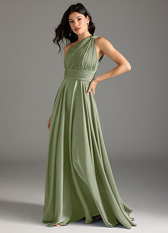 Azazie Charlize Bridesmaid Dresses Pistachio A-Line One Shoulder Stretch Satin Dress image4
