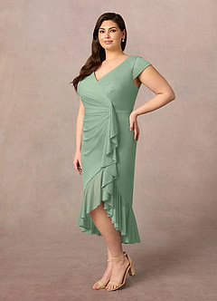 Azazie Renetta Mother of the Bride Dresses Matcha Sheath V-Neck Pleated Mesh Dress image9