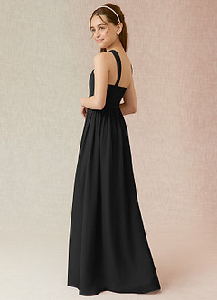 Azazie Jiya Junior Black A-Line Pleated Chiffon Dress image3