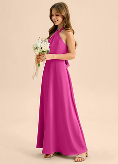 Azazie Beah Junior Robe Trapèze en Satin extensible Plissée Fuchsia image7