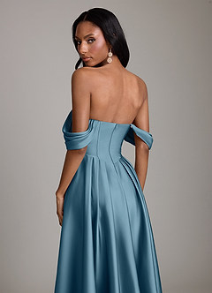 Azazie Loisa Vestidos de damas de honor Vestido de Bermudas de Satén Elástico de Corte en A con Vestidos sin tirantes image4