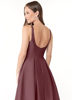 Azazie Neve Bridesmaid Dresses Sangria Ball-Gown with Pockets Stretch Satin Dress image6