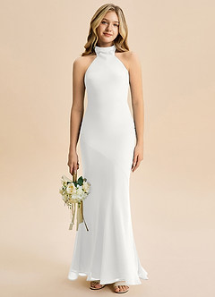 Azazie Velli Junior Meerjungfrau-Linie Hoher Kragen Chiffon Kleid Weiß image1