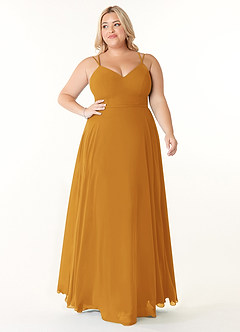 Azazie Janine Bridesmaid Dresses Butterscotch A-Line V-Neck Chiffon Dress image6