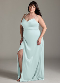 Azazie Marchella Bridesmaid Dresses Sea Glass A-Line Corset Stretch Satin Dress image10