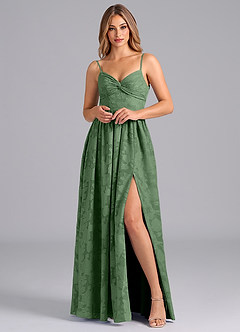 Azazie Zeya Bridesmaid Dresses Eucalyptus A-Line Bow Floral Burnout Dress image3