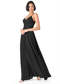 Azazie Avelina Brautjungfernkleider A-Linie V-Hals Gefaltet Chiffon Kleid Schwarz image3
