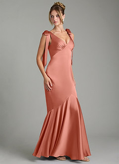Azazie Alena Bridesmaid Dresses Salmon Pink Mermaid Pleated Stretch Satin Dress image3