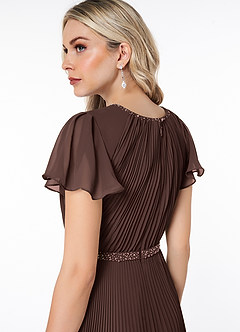 Azazie Kara Bescheidene Brautjungfernkleider A-Linie Plissee Chiffon Bodenlänge Kleid image6