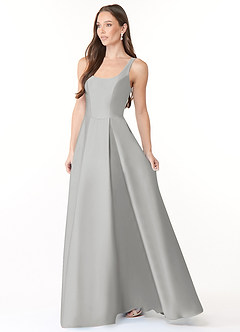 Azazie Neve Bridesmaid Dresses Silver Ball-Gown with Pockets Stretch Satin Dress image3