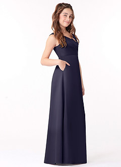 Azazie Sadia Junior Stormy A-Line Pleated Stretch Satin Dress image2