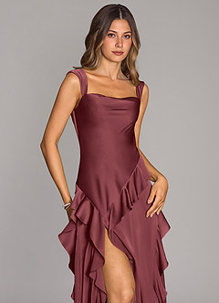 Azazie Sloane Bridesmaid Dresses Merlot A-Line Sweetheart Neckline Stretch Satin Dress image5