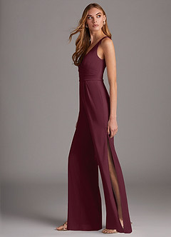 Azazie Ida Final Sale Black Pleated Stretch Chiffon Jumpsuit image2