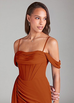 Azazie Amyra Bridesmaid Dresses Paprika Sheath Off the Shoulder Chiffon Convertible Dress image7