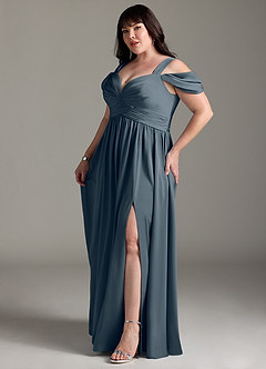 Azazie Lianne Jurken voor bruidsmeisjes Jurk van Stretch Satijn met A-Lijn Off the Shoulder Schemering image13