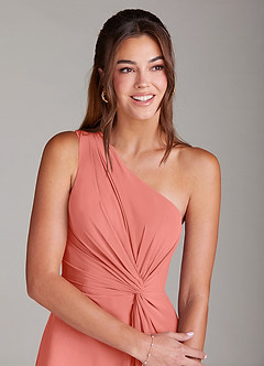 Azazie Brooke Brautjungfernkleider A-Linie One-Shoulder Chiffon Kleid Lachsrosa image4