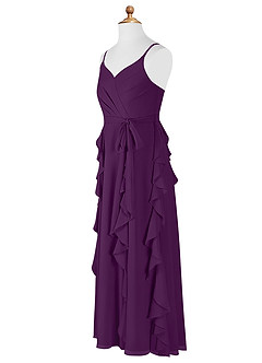 Azazie Peyton Junior Grape A-Line V-Neck Cascading Ruffles Chiffon Dress image8