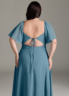 Azazie Chloe Brautjungfernkleider A-Linie Herzausschnitt Chiffon Kleid Bermudablau image13