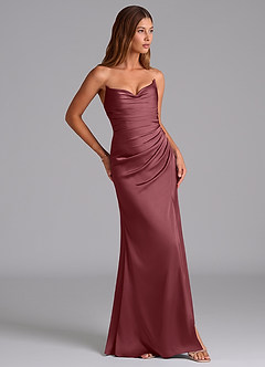 Azazie Claudelle Suknie dla druhen Syrena Bez ramiączek Satyna elastyczna Do ziemi Sukienka image4