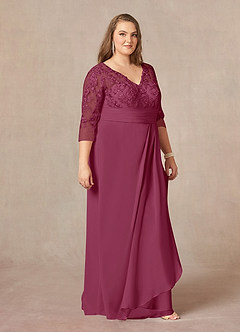 Azazie Joan Mother of the Bride Dresses Mulberry Sheath V-Neck Lace Chiffon Dress image9