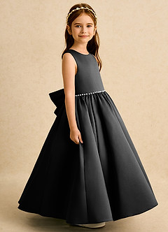 Azazie Daisies Jurken voor bloemenmeisjes Baljurk Jurk van Mat Satijn Boog Zwart image6