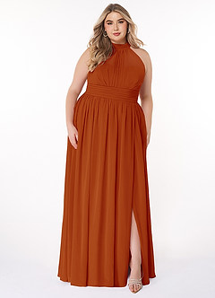 Azazie Iman Brautjungfernkleider A-Linie A-Linie Gerüscht Chiffon Kleid Paprika image8
