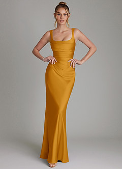 Azazie Agustina Morsiusneito Mekot Mrenneito Korsetti Joustava satiini Lattian pituus Pukeutua image1