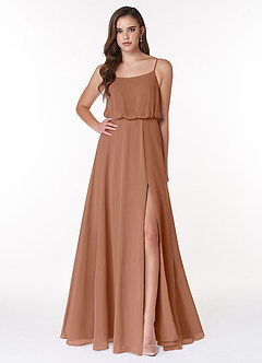 Azazie Lupe Bridesmaid Dresses Bronzer A-Line Scoop Blouson Chiffon Dress image1